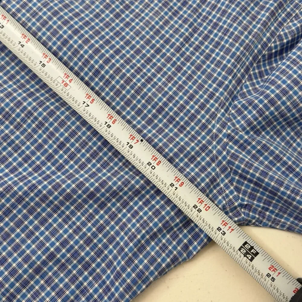 Spier Mackay Shirt Mens 16 Blue Plaid Long Sleeve Handmade Contemporary Fit
